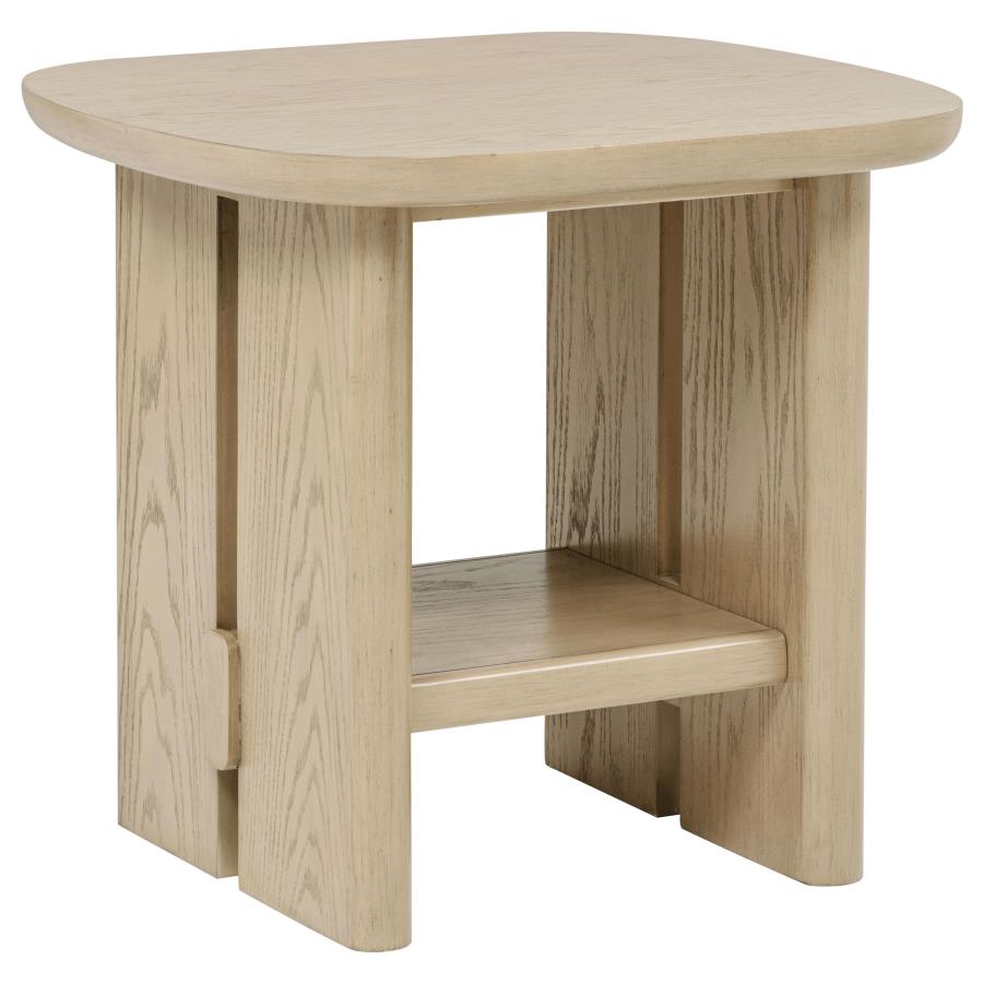 (image for) Kailani Coastal Square End Side Table with Shelf Beige Oak