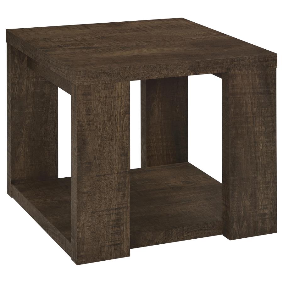 (image for) Pavone Transitional Square End Table with Lower Shelf Dark Rustic Mango