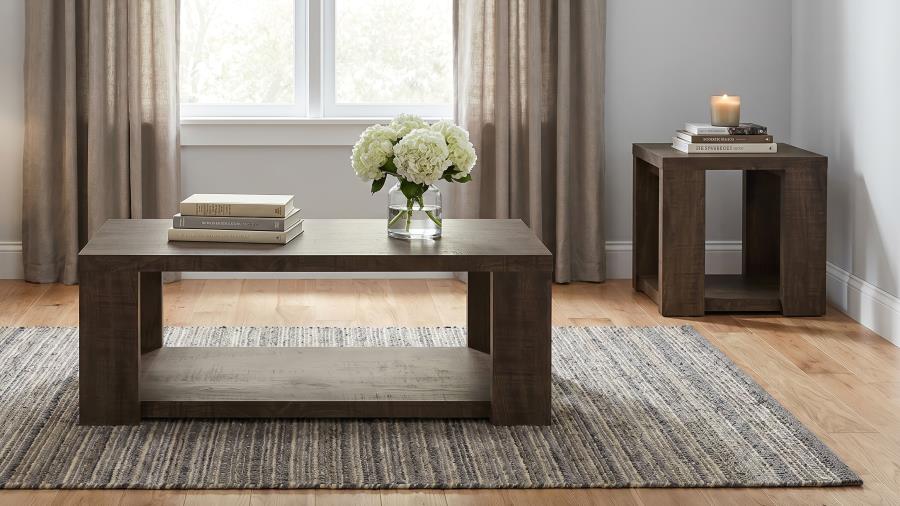 (image for) Pavone 2-Piece Coffee and End Table Set with Open Shelves Dark Rustic Mango