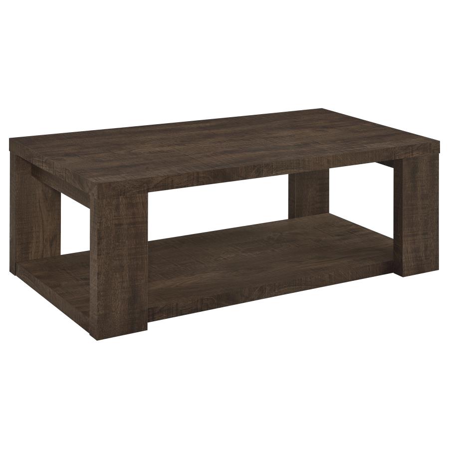 (image for) Pavone Rectangular Coffee Table with Open Lower Shelf Dark Rustic Mango