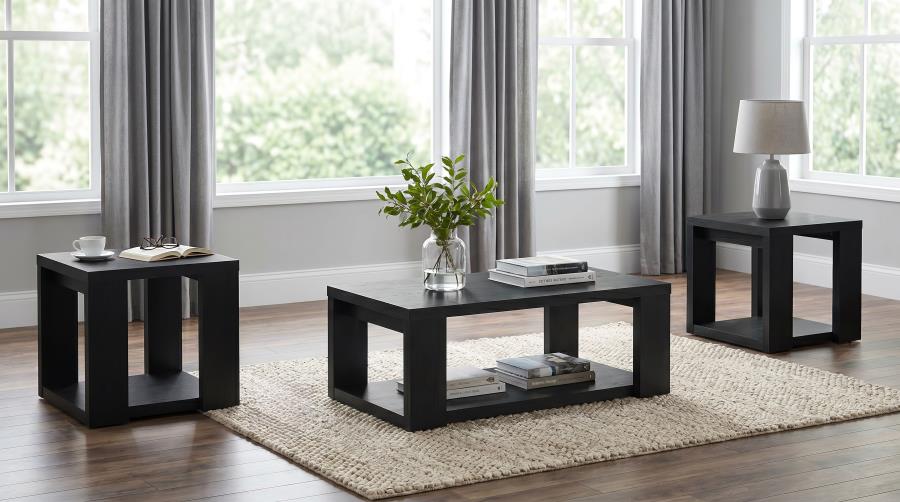 (image for) Pavone 3-Piece Transitional Coffee and End Table Set with Shelves Black