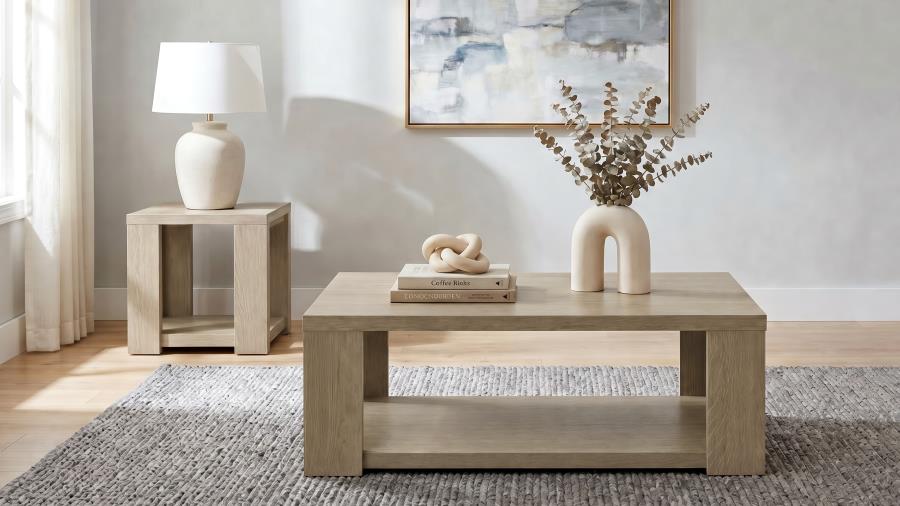 (image for) Pavone 2-Piece Transitional Coffee and End Table Set with Shelves Latte