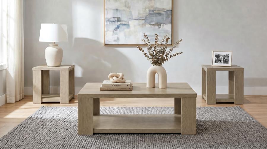 (image for) Pavone 3-Piece Transitional Coffee and End Table Set with Shelves Latte