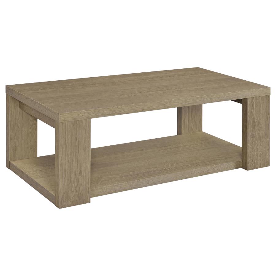 (image for) Pavone Transitional Rectangular Coffee Table with Open Lower Shelf Latte