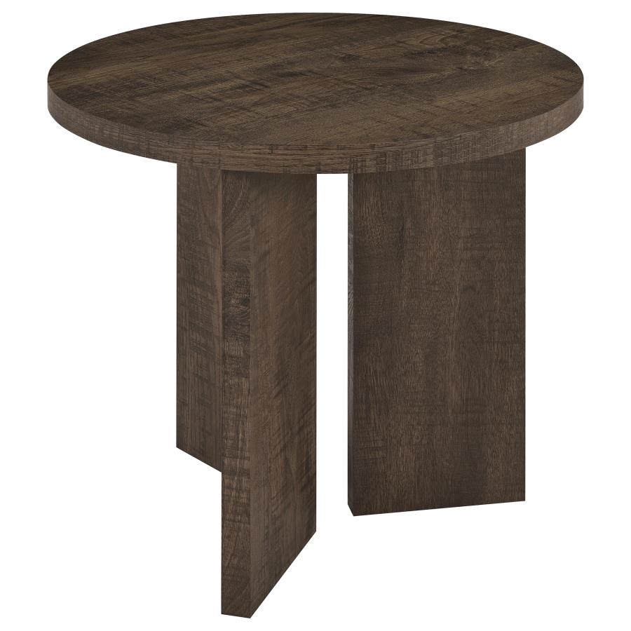 (image for) Aragon Round Panel Base End Table Dark Rustic Mango