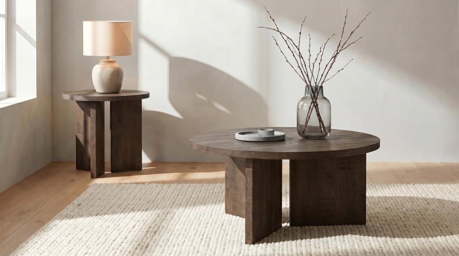 (image for) Aragon 2-Piece Round Coffee and End Table Set Dark Rustic Mango