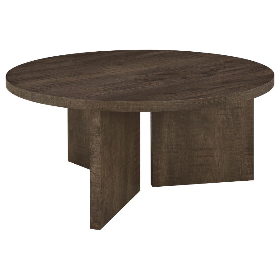 (image for) Aragon Round Panel Base Coffee Table Dark Rustic Mango