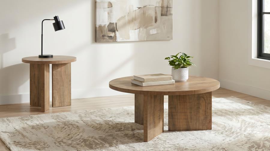 (image for) Aragon 2-Piece Round Coffee and End Table Set Mango
