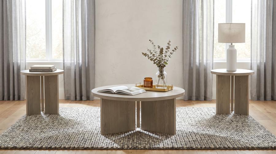 (image for) Aragon 3-Piece Round Coffee and End Table Set Latte