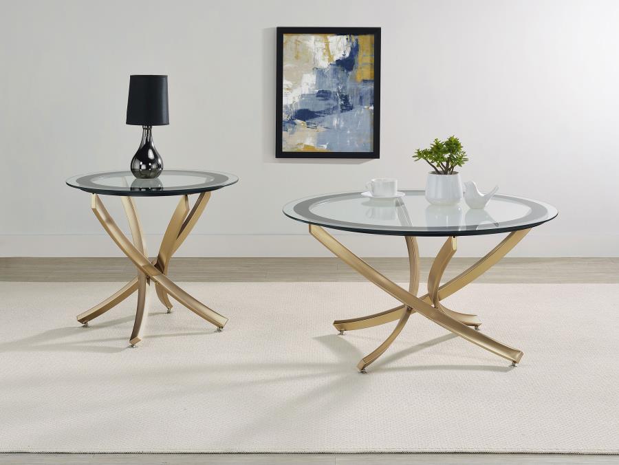 (image for) Brooke 2-piece Round Coffee and End Table Set Rose Brass