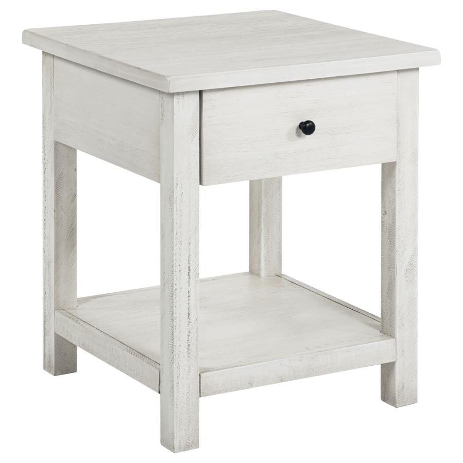 (image for) Payne 1-drawer Wood End Table with Shelf Distressed White