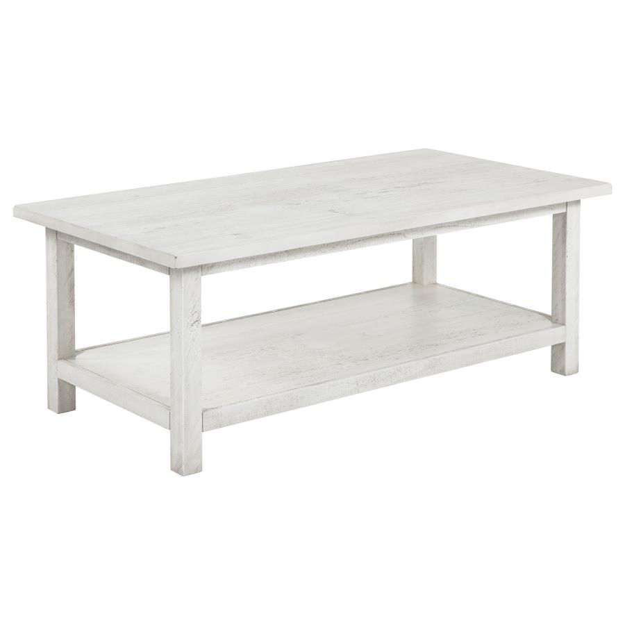 (image for) Payne Wood Coffee Table with Shelf Distressed White