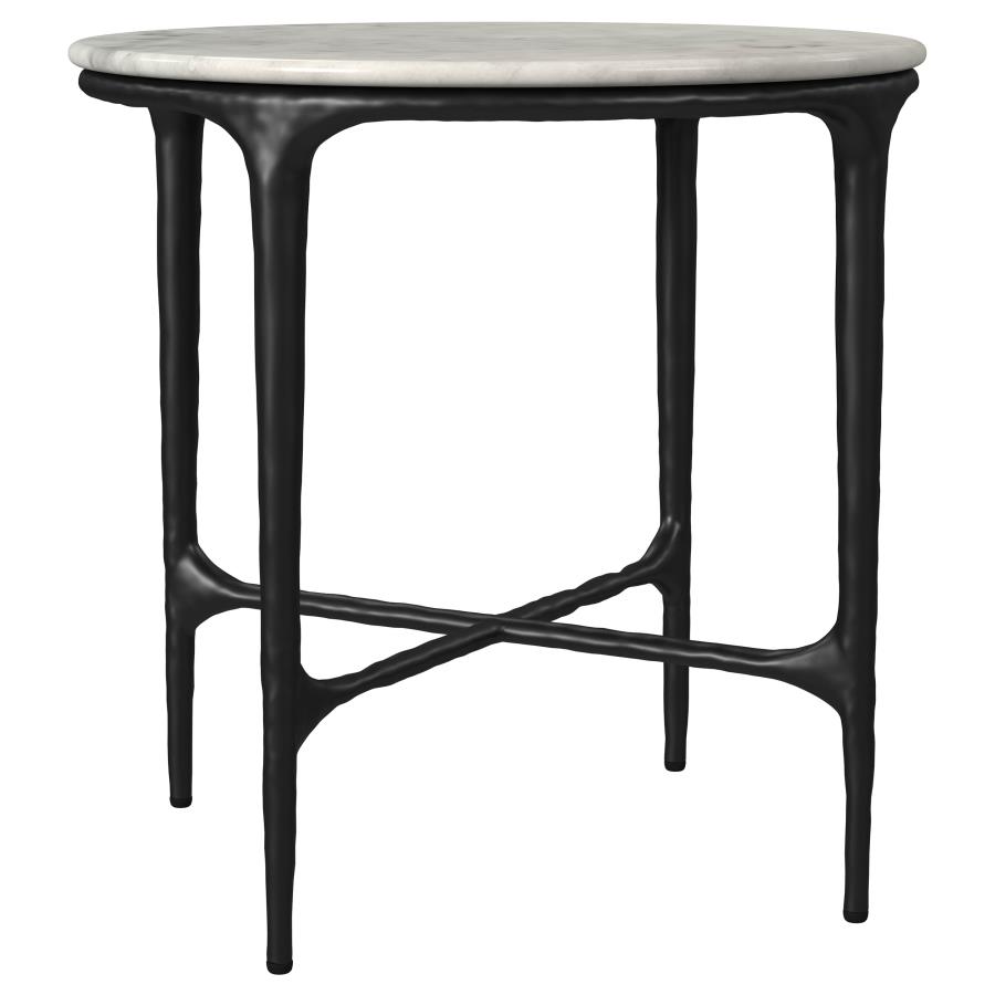 (image for) Hermas Round Genuine Marble Top Metal End Side Table White