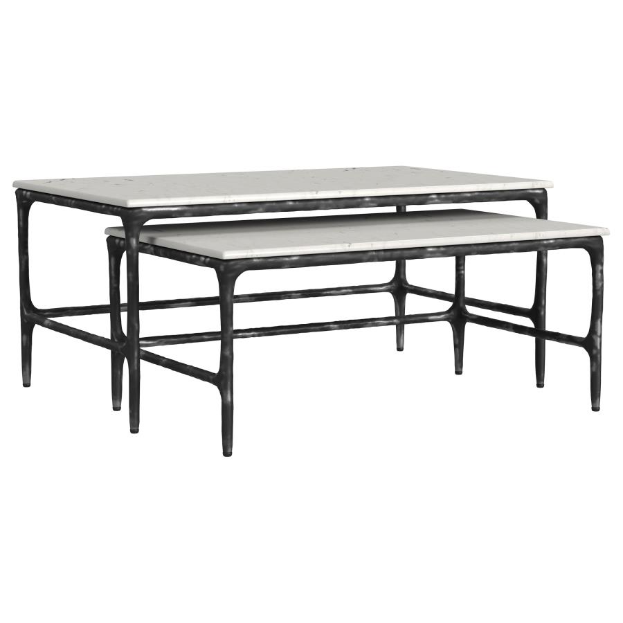(image for) Ebby 2-piece Genuine Marble Top Nesting Coffee Tables White
