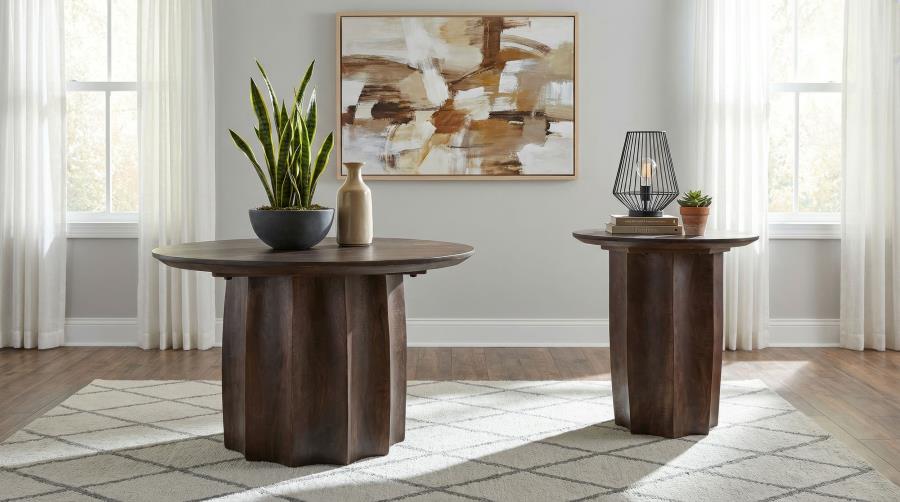 (image for) Cayenne 2-piece Solid Mango Wood Coffee Table Set Walnut