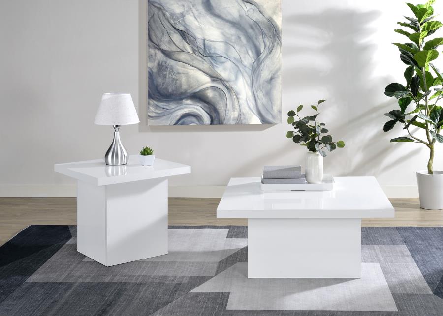 (image for) Devar 2-piece Square Coffee End Table Set White High Gloss