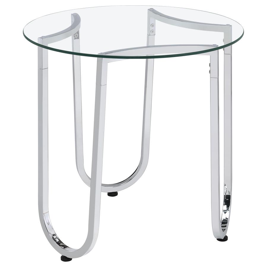 (image for) Beller Round Tempered Glass Top End Side Table Chrome