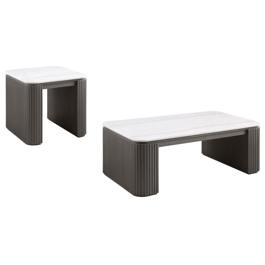 (image for) Lior 2-Piece Rectangular Marble Top Coffee and End Table Set Charcoal