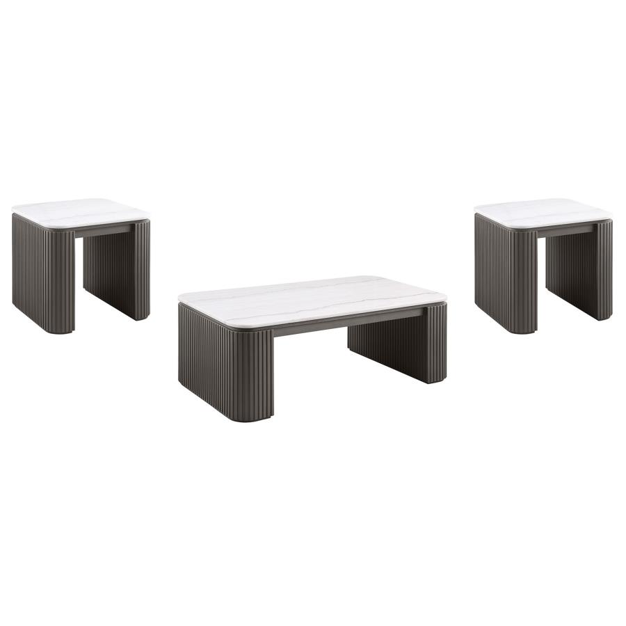 (image for) Lior 3-Piece Rectangular Marble Top Coffee and End Table Set Charcoal