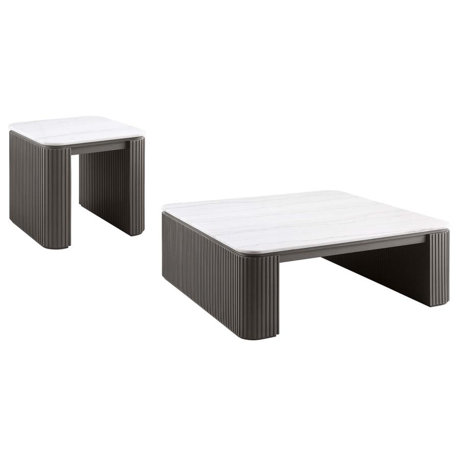 (image for) Lior 2-Piece Square Marble Top Coffee and End Table Set Charcoal