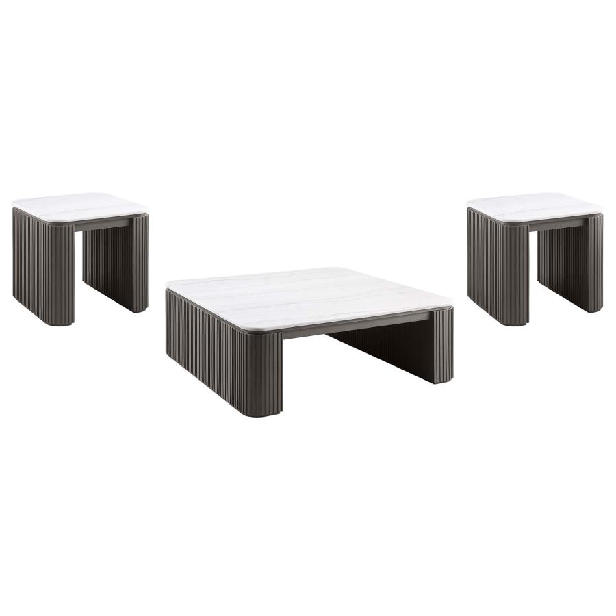 (image for) Lior 3-Piece Square Marble Top Coffee and End Table Set Charcoal