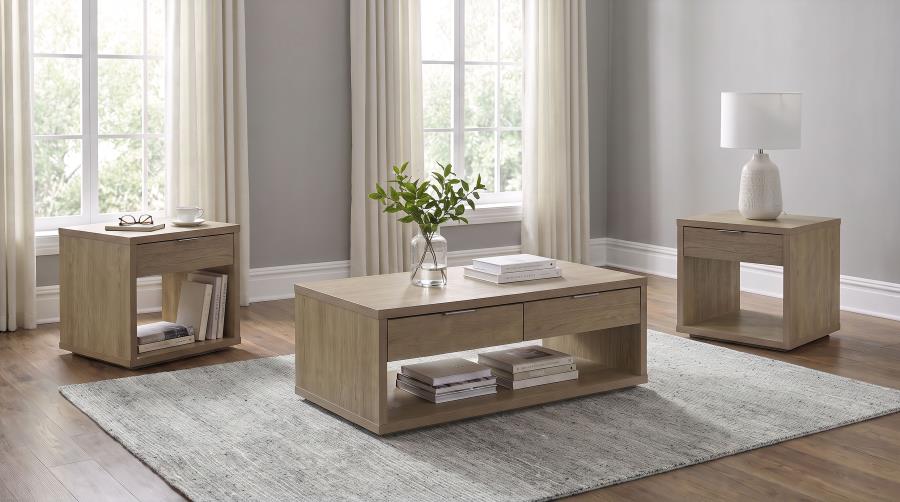 (image for) Ingram 3-Piece Coffee and End Table Set with Storage Latte