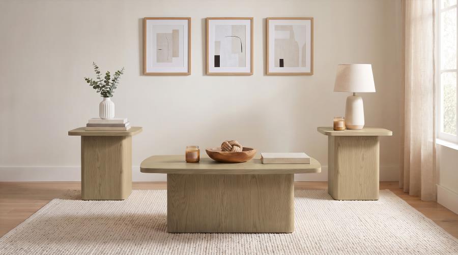 (image for) Fraser 3-Piece Greige Pedestal Coffee and End Table Set