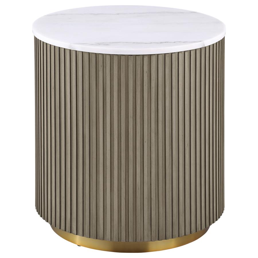 (image for) Jason Round White Marble Top Side End Table Greige