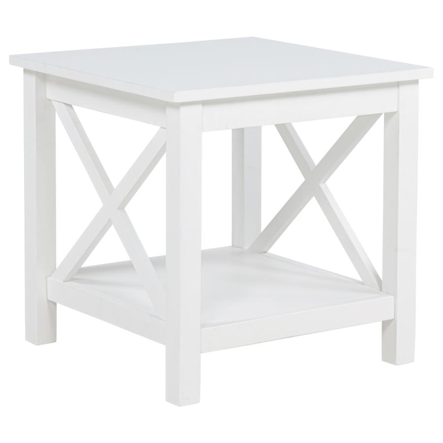 (image for) Skyview Square Pine Wood Side End Table with Shelf White