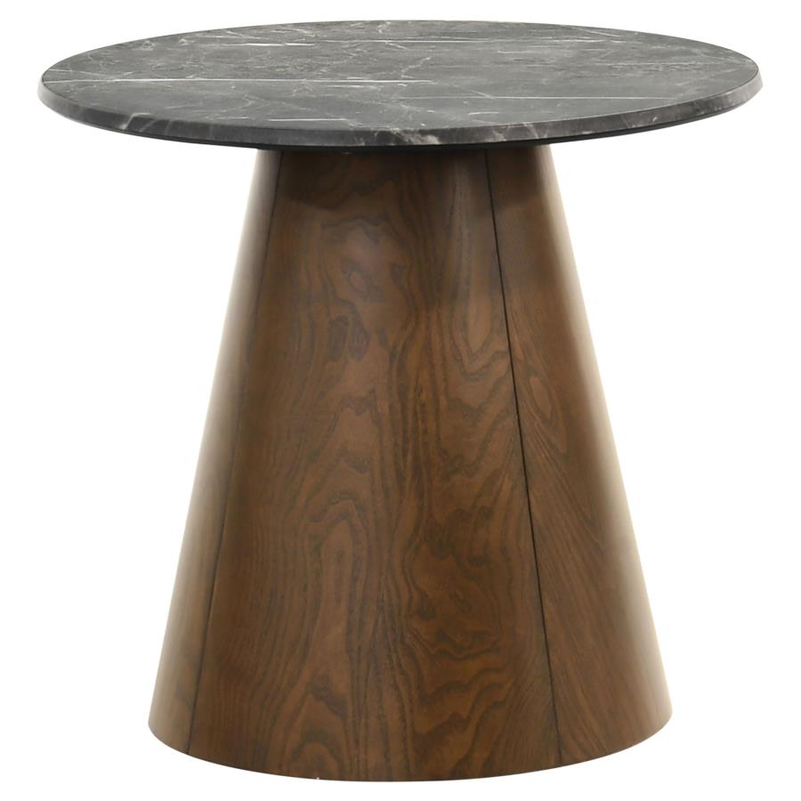 (image for) Franklin Round Wood Pedestal Side End Table Grey and Dark Brown