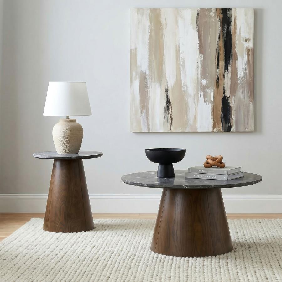 (image for) Franklin 2-piece Round Pedestal Coffee Table Set Grey and Dark Brown