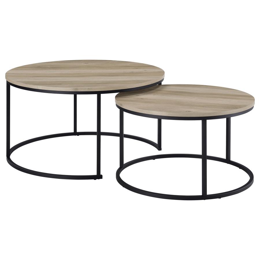 (image for) Lainey 2-piece Round Nesting Coffee Table Distressed Pine