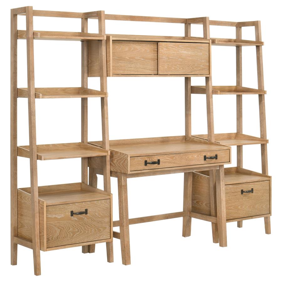 (image for) Fabian 4-piece Computer Desk and Bookshelf Set Distressed Light Brown