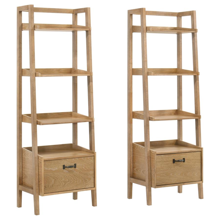 (image for) Fabian 2-piece 4-shelf Bookshelf with Drawer Distressed Light Brown