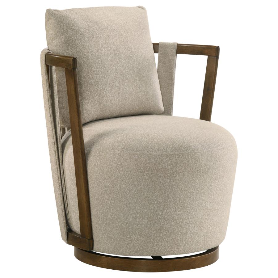(image for) Harlowe Upholstered Swivel Accent Chair with Wood Arms Greige and Brown