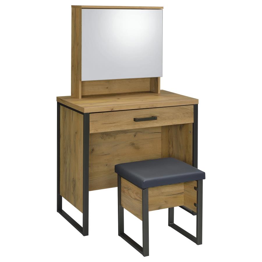 (image for) Bettin Vanity Set with Sliding Mirror and Stool Golden Oak