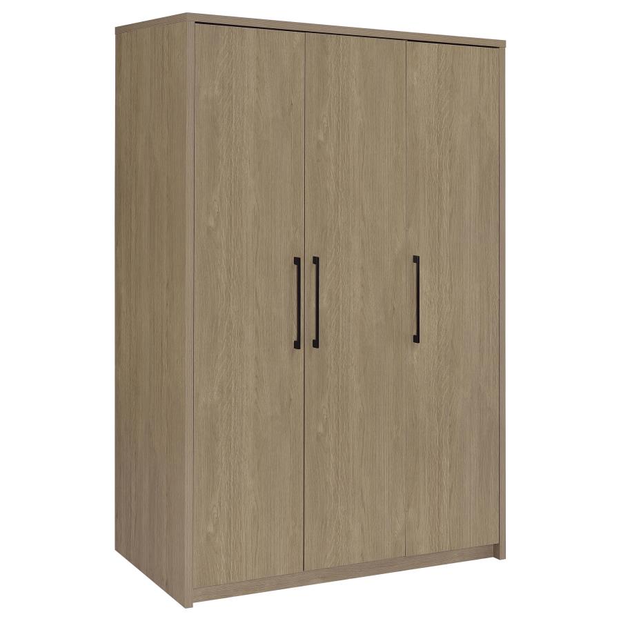 (image for) Cerda 3-door Bedroom Wardrobe Storage Cabinet Armoire Latte